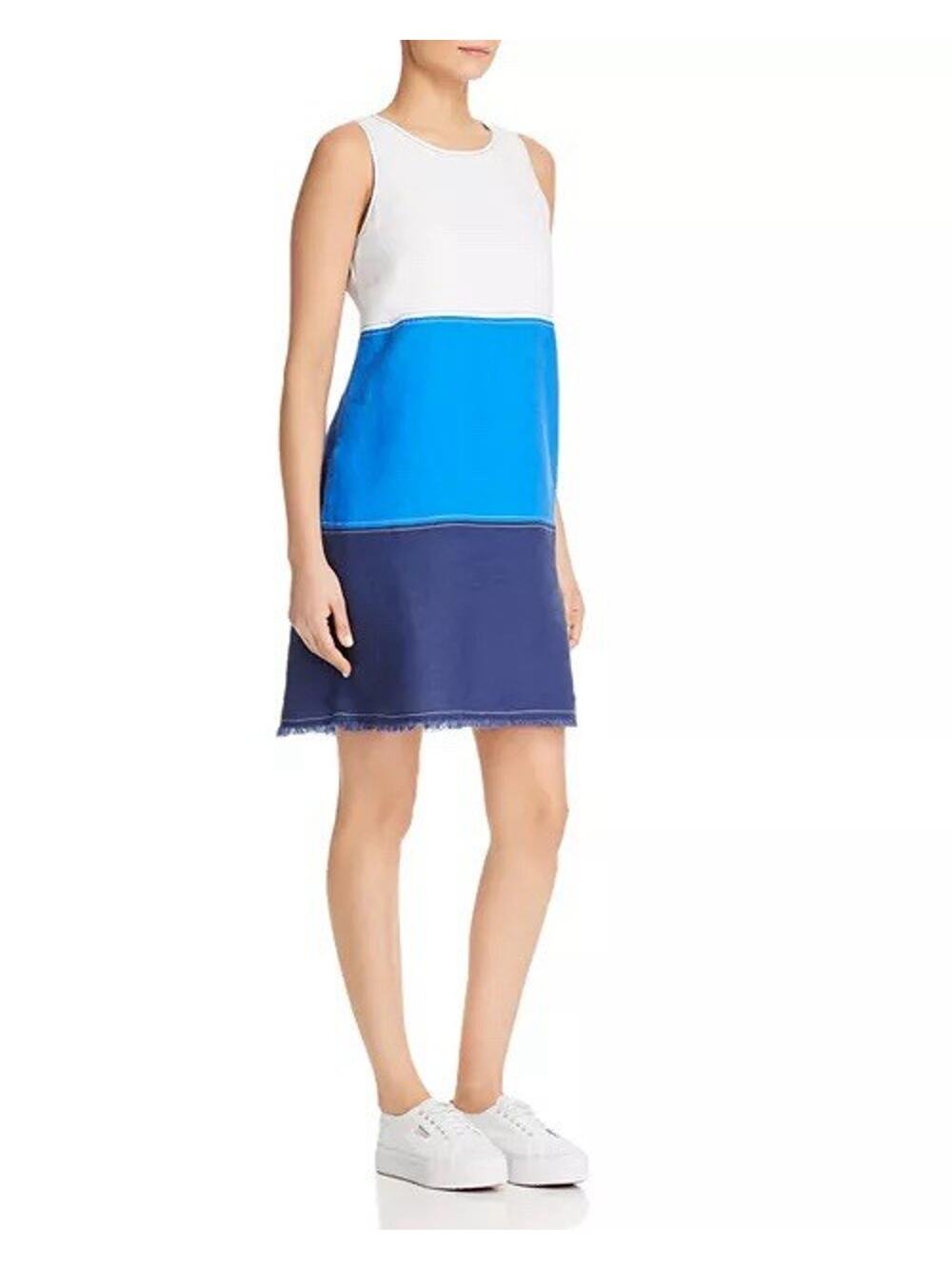 Tommy Bahama Women’s Two Palms Colorblock Linen Shift Dress White Blue Size L